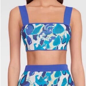 STAUD Blue and White Abstract Crop Top